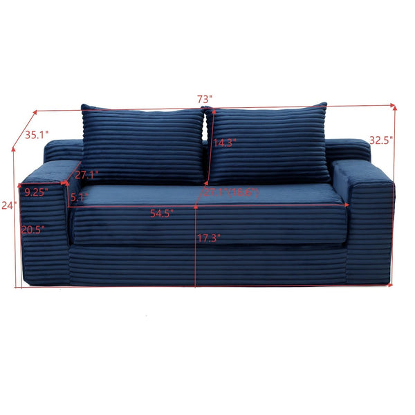 English Elm Memory Foam Corduroy Loveseat Folds Flat for Sleeping Frameless Floor Couch Blue W2677P518907