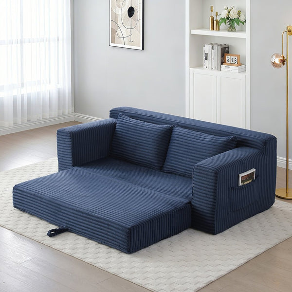English Elm Memory Foam Corduroy Loveseat Folds Flat for Sleeping Frameless Floor Couch Blue W2677P518907