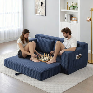 English Elm Memory Foam Corduroy Loveseat Folds Flat for Sleeping Frameless Floor Couch Blue W2677P518907