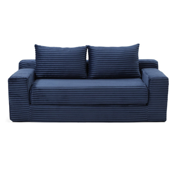 English Elm Memory Foam Corduroy Loveseat Folds Flat for Sleeping Frameless Floor Couch Blue W2677P518907