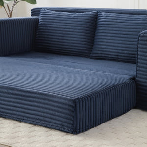 English Elm Memory Foam Corduroy Loveseat Folds Flat for Sleeping Frameless Floor Couch Blue W2677P518907