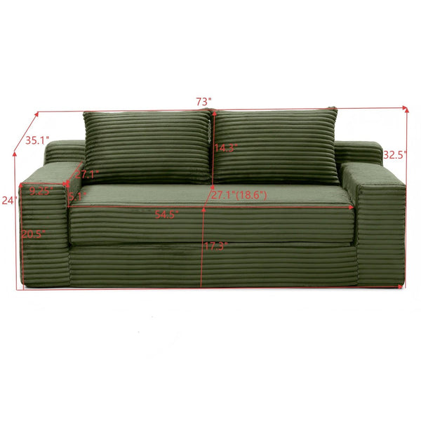 English Elm Memory Foam Corduroy Loveseat Folds Flat for Sleeping Frameless Floor Couch Green W2677P518910