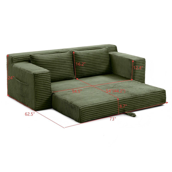 English Elm Memory Foam Corduroy Loveseat Folds Flat for Sleeping Frameless Floor Couch Green W2677P518910