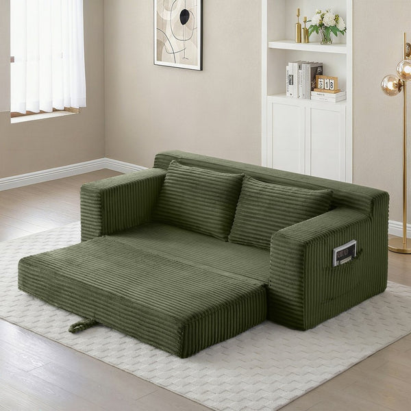 English Elm Memory Foam Corduroy Loveseat Folds Flat for Sleeping Frameless Floor Couch Green W2677P518910
