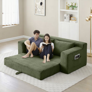English Elm Memory Foam Corduroy Loveseat Folds Flat for Sleeping Frameless Floor Couch Green W2677P518910