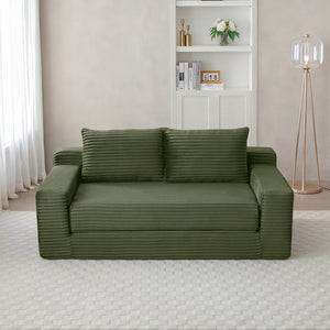 English Elm Memory Foam Corduroy Loveseat Folds Flat for Sleeping Frameless Floor Couch Green W2677P518910