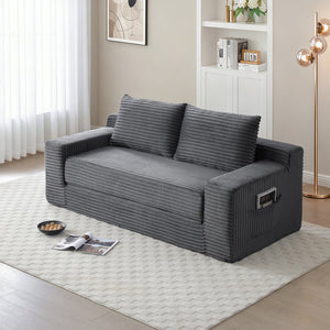 English Elm Memory Foam Corduroy Loveseat Folds Flat for Sleeping Frameless Floor Couch Grey W2677P518913
