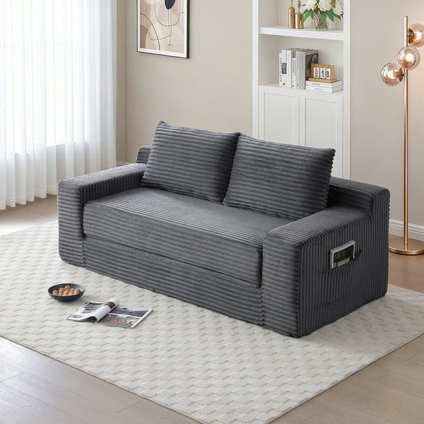 English Elm Memory Foam Corduroy Loveseat Folds Flat for Sleeping Frameless Floor Couch Grey W2677P518913