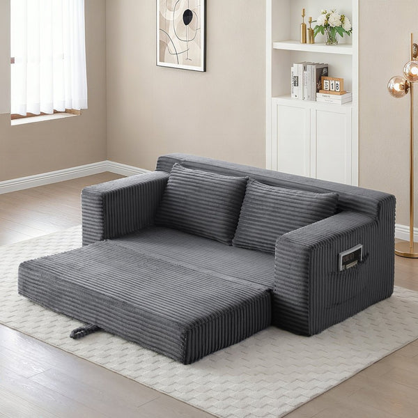 English Elm Memory Foam Corduroy Loveseat Folds Flat for Sleeping Frameless Floor Couch Grey W2677P518913