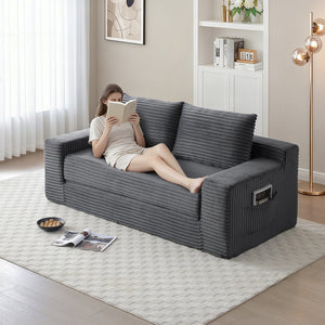 English Elm Memory Foam Corduroy Loveseat Folds Flat for Sleeping Frameless Floor Couch Grey W2677P518913