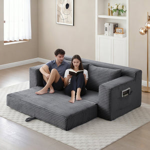 English Elm Memory Foam Corduroy Loveseat Folds Flat for Sleeping Frameless Floor Couch Grey W2677P518913