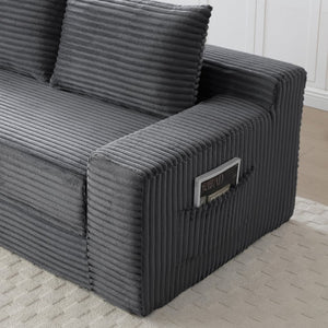English Elm Memory Foam Corduroy Loveseat Folds Flat for Sleeping Frameless Floor Couch Grey W2677P518913