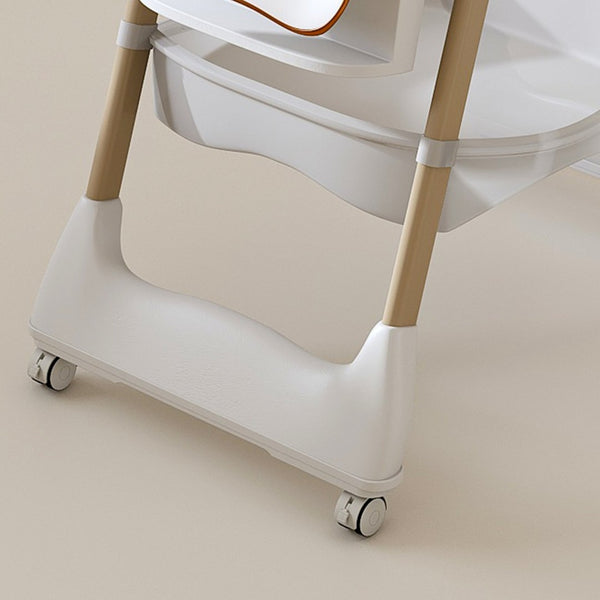 English Elm Adjustable Baby High Chair Foldable Toddler Feeding Seat with Steel Frame Safety Harness White W2699P299042