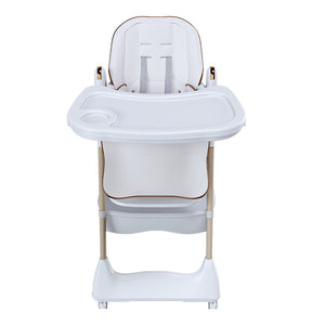 English Elm Adjustable Baby High Chair Foldable Toddler Feeding Seat with Steel Frame Safety Harness White W2699P299042
