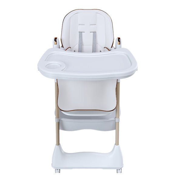 English Elm Adjustable Baby High Chair Foldable Toddler Feeding Seat with Steel Frame Safety Harness White W2699P299042