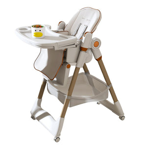English Elm Adjustable Baby High Chair Foldable Toddler Feeding Seat with Steel Frame Safety Harness White W2699P299042