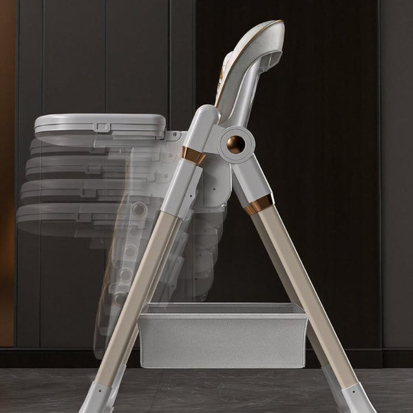 English Elm Adjustable Baby High Chair Foldable Toddler Feeding Seat with Steel Frame Safety Harness White W2699P299042