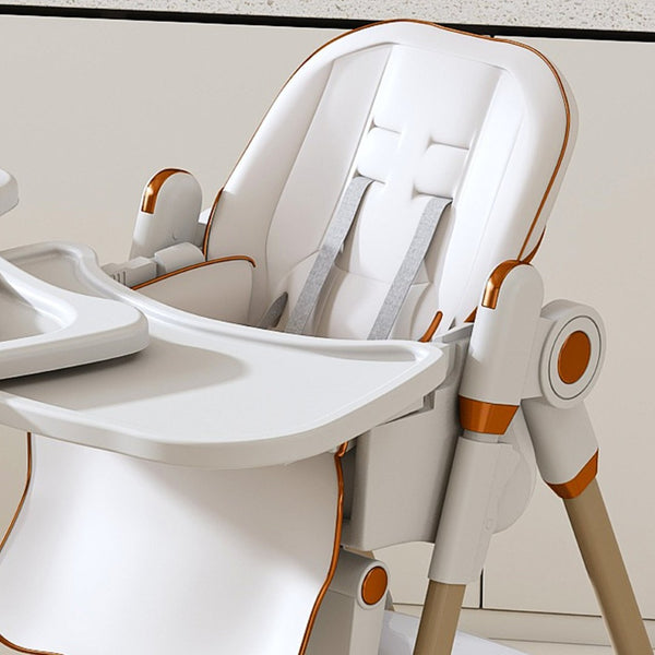 English Elm Adjustable Baby High Chair Foldable Toddler Feeding Seat with Steel Frame Safety Harness White W2699P299042