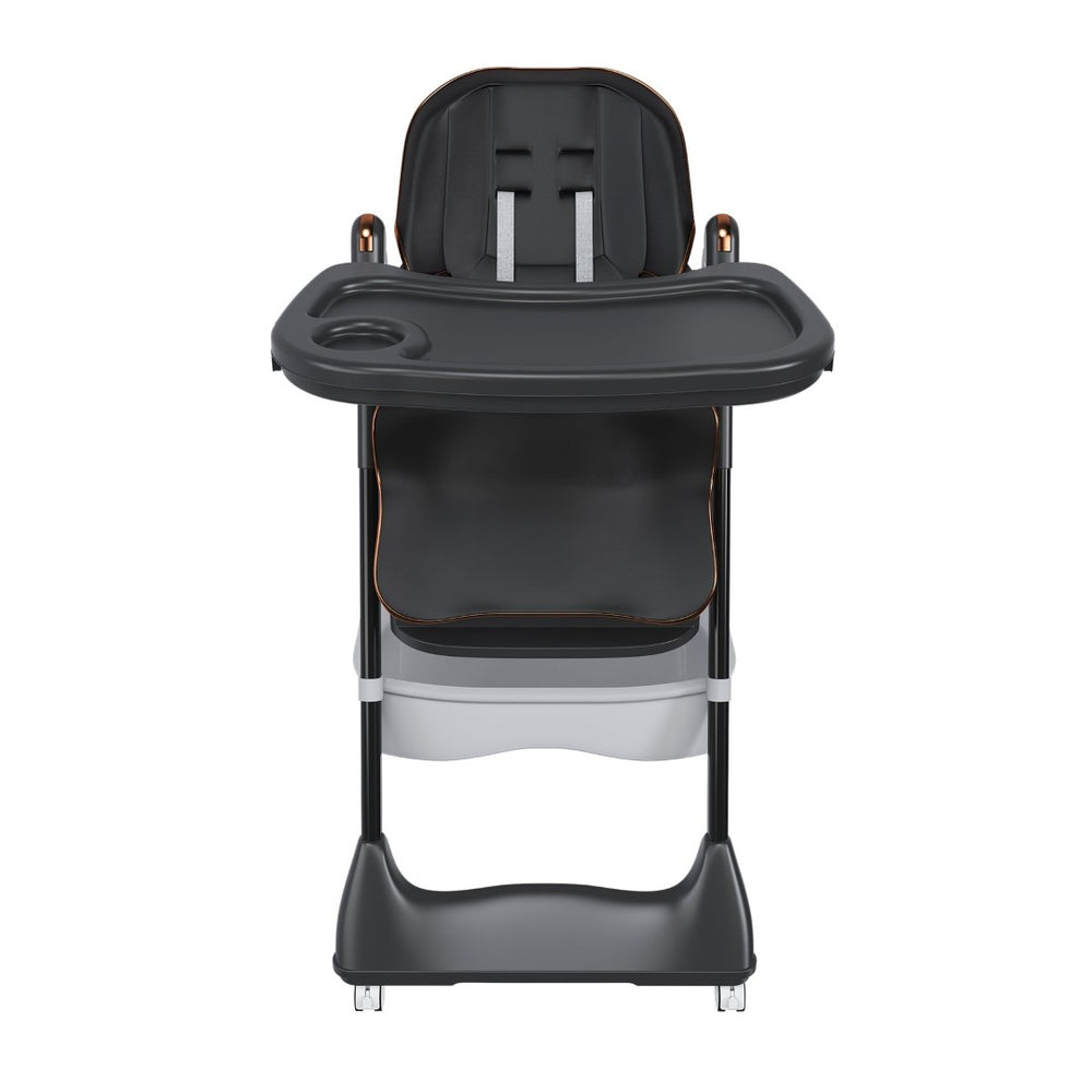 English Elm Adjustable Baby High Chair Foldable Toddler Feeding Seat with Steel Frame Safety Harness Black W2699P299043