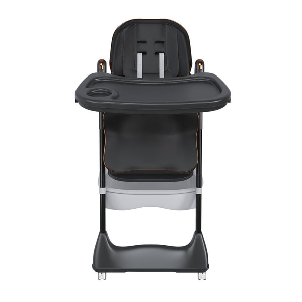 English Elm Adjustable Baby High Chair Foldable Toddler Feeding Seat with Steel Frame Safety Harness Black W2699P299043