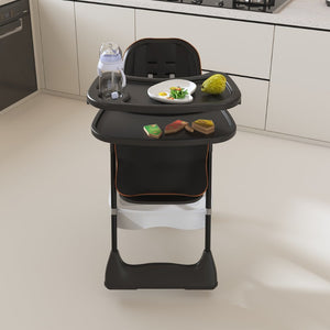 English Elm Adjustable Baby High Chair Foldable Toddler Feeding Seat with Steel Frame Safety Harness Black W2699P299043