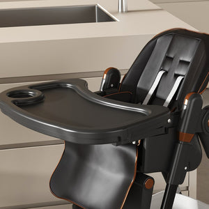 English Elm Adjustable Baby High Chair Foldable Toddler Feeding Seat with Steel Frame Safety Harness Black W2699P299043