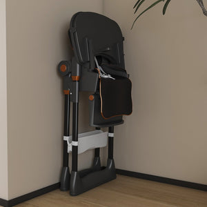 English Elm Adjustable Baby High Chair Foldable Toddler Feeding Seat with Steel Frame Safety Harness Black W2699P299043