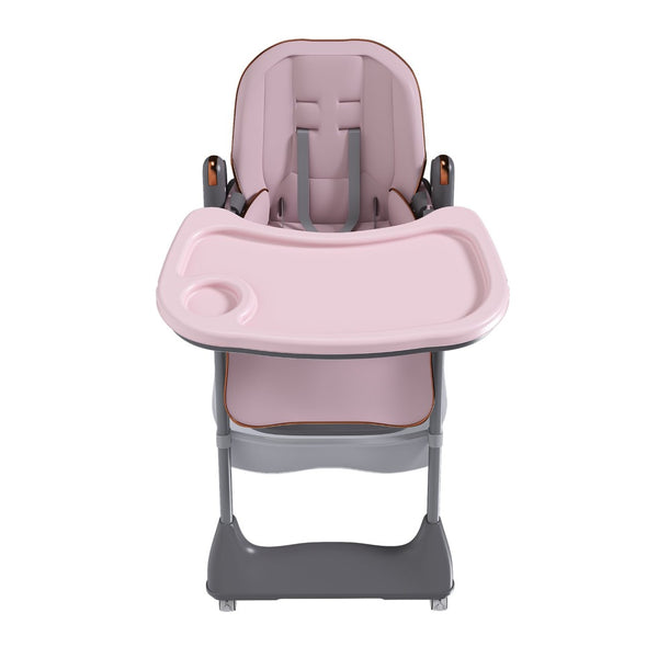 English Elm Adjustable Baby High Chair Foldable Toddler Feeding Seat with Steel Frame Safety Harness Pink W2699P299044