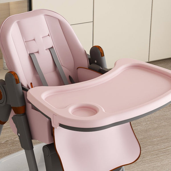 English Elm Adjustable Baby High Chair Foldable Toddler Feeding Seat with Steel Frame Safety Harness Pink W2699P299044