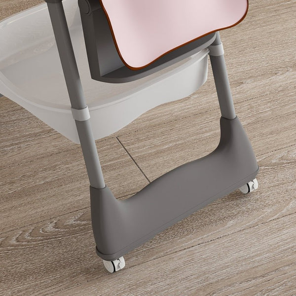 English Elm Adjustable Baby High Chair Foldable Toddler Feeding Seat with Steel Frame Safety Harness Pink W2699P299044