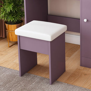 English Elm Stylish Mdf Makeup Vanity Set with Lighted Mirror Padded Stool Bedroom Storage Round Bulbs W2699P476369