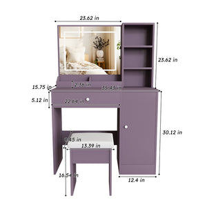 English Elm Stylish Mdf Makeup Vanity Set with Lighted Mirror Padded Stool Bedroom Storage LED W2699P476370