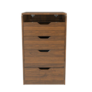 English Elm 3-in-1 Walnut Vanity Desk with Led Mirror Stool Compact Bedroom Dressing Station W2699P478802
