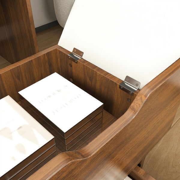 English Elm 3-in-1 Walnut Vanity Desk with Led Mirror Stool Compact Bedroom Dressing Station W2699P478802