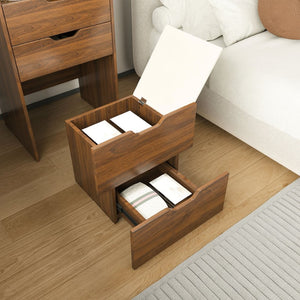 English Elm 3-in-1 Walnut Vanity Desk with Led Mirror Stool Compact Bedroom Dressing Station W2699P478802