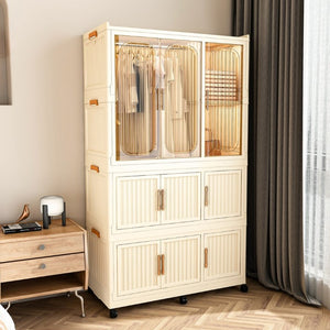 English Elm Portable Nine Cube Wardrobe Organizer with Hanging Rod Magnetic Doors and ABS Frame W2699P490445