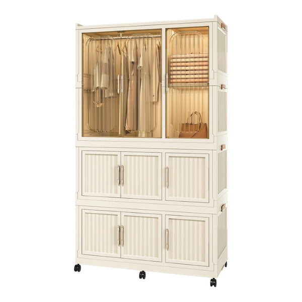 English Elm Portable Nine Cube Wardrobe Organizer with Hanging Rod Magnetic Doors and ABS Frame W2699P490445