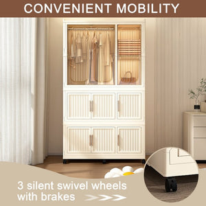 English Elm Portable Nine Cube Wardrobe Organizer with Hanging Rod Magnetic Doors and ABS Frame W2699P490445