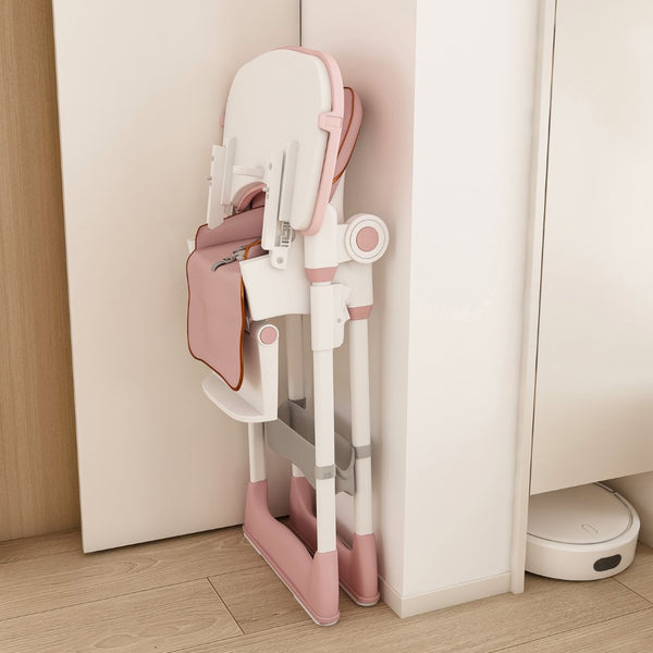 English Elm Adjustable Baby High Chair Foldable Toddler Feeding Seat with Steel Frame Safety Harness W2699P490446