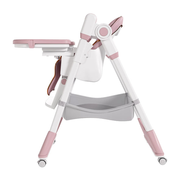 English Elm Adjustable Baby High Chair Foldable Toddler Feeding Seat with Steel Frame Safety Harness W2699P490446