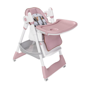 English Elm Adjustable Baby High Chair Foldable Toddler Feeding Seat with Steel Frame Safety Harness W2699P490446