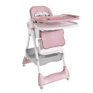 English Elm Adjustable Baby High Chair Foldable Toddler Feeding Seat with Steel Frame Safety Harness W2699P490446