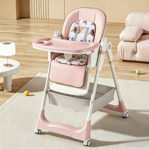 English Elm Adjustable Baby High Chair Foldable Toddler Feeding Seat with Steel Frame Safety Harness W2699P490446