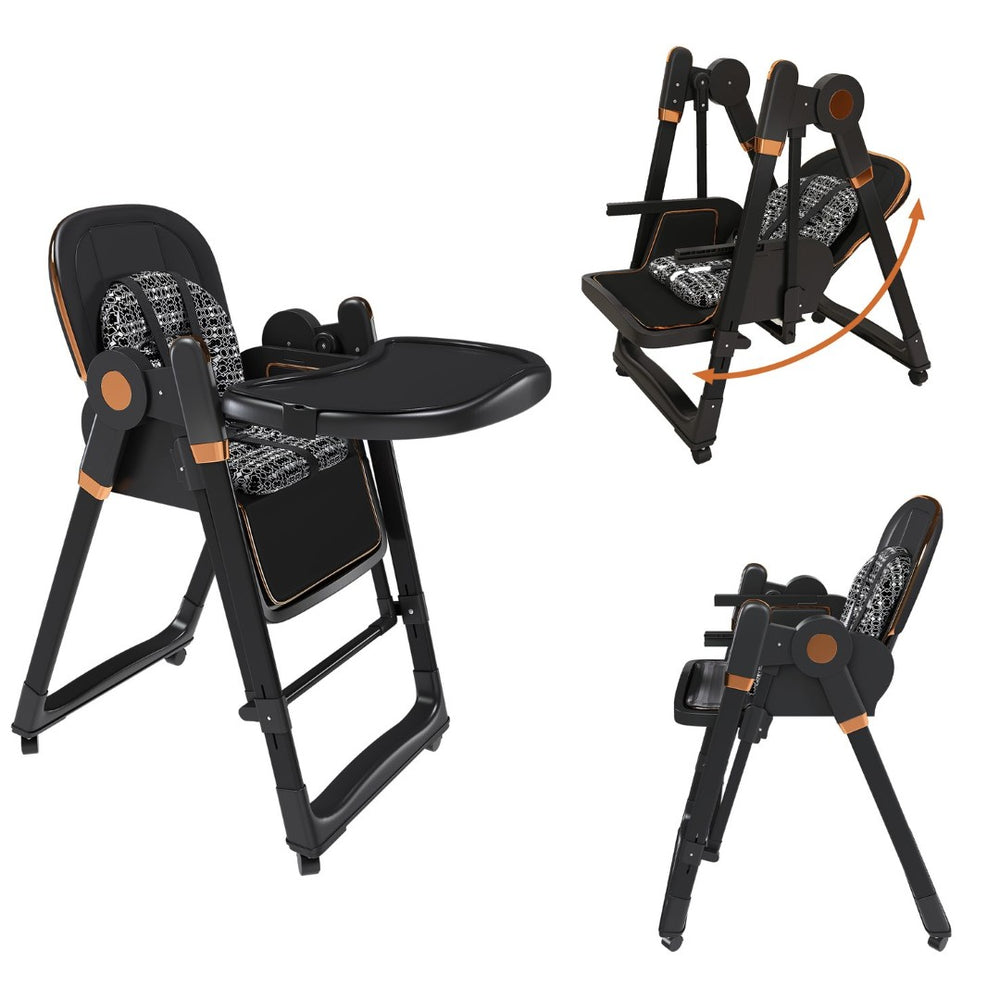 English Elm Convertible Baby High Chair Rocker with 5-point Harness Washable Pu Cover and 2-tier Tray W2699P490447