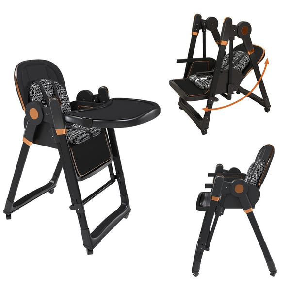 English Elm Convertible Baby High Chair Rocker with 5-point Harness Washable Pu Cover and 2-tier Tray W2699P490447
