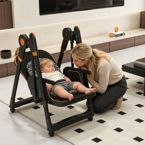 English Elm Convertible Baby High Chair Rocker with 5-point Harness Washable Pu Cover and 2-tier Tray W2699P490447