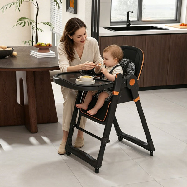 English Elm Convertible Baby High Chair Rocker with 5-point Harness Washable Pu Cover and 2-tier Tray W2699P490447