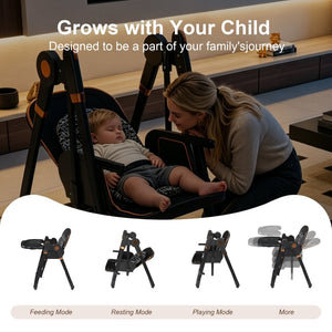 English Elm Convertible Baby High Chair Rocker with 5-point Harness Washable Pu Cover and 2-tier Tray W2699P490447