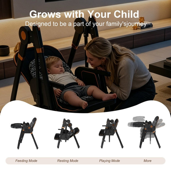 English Elm Convertible Baby High Chair Rocker with 5-point Harness Washable Pu Cover and 2-tier Tray W2699P490447