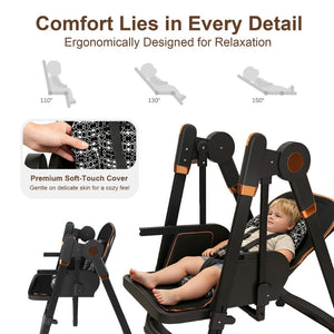 English Elm Convertible Baby High Chair Rocker with 5-point Harness Washable Pu Cover and 2-tier Tray W2699P490447